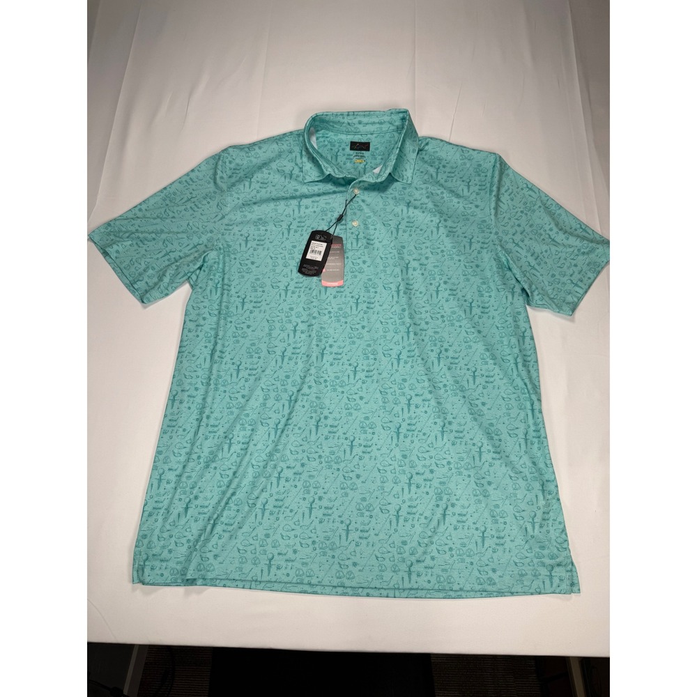 Greg Norman Play Dry Mens XL Golf Polo Shirt‎ Teal Blue Graphic G7S25STK369 NWT